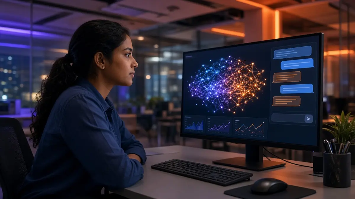 Indian engineer working on an AI chatbot dashboard