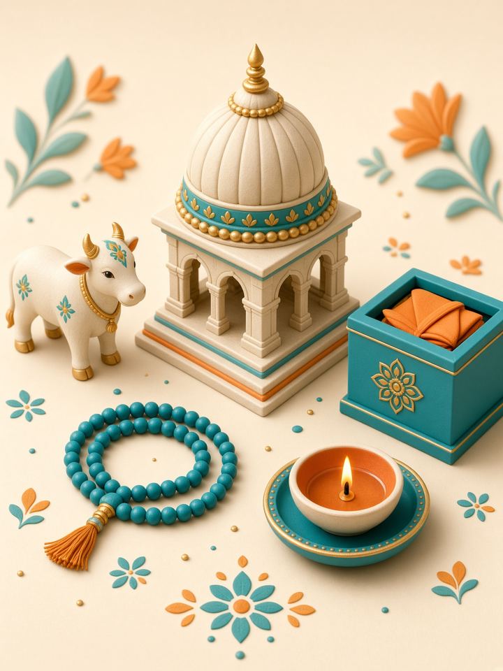 Temple, oil lamp and community donation box
