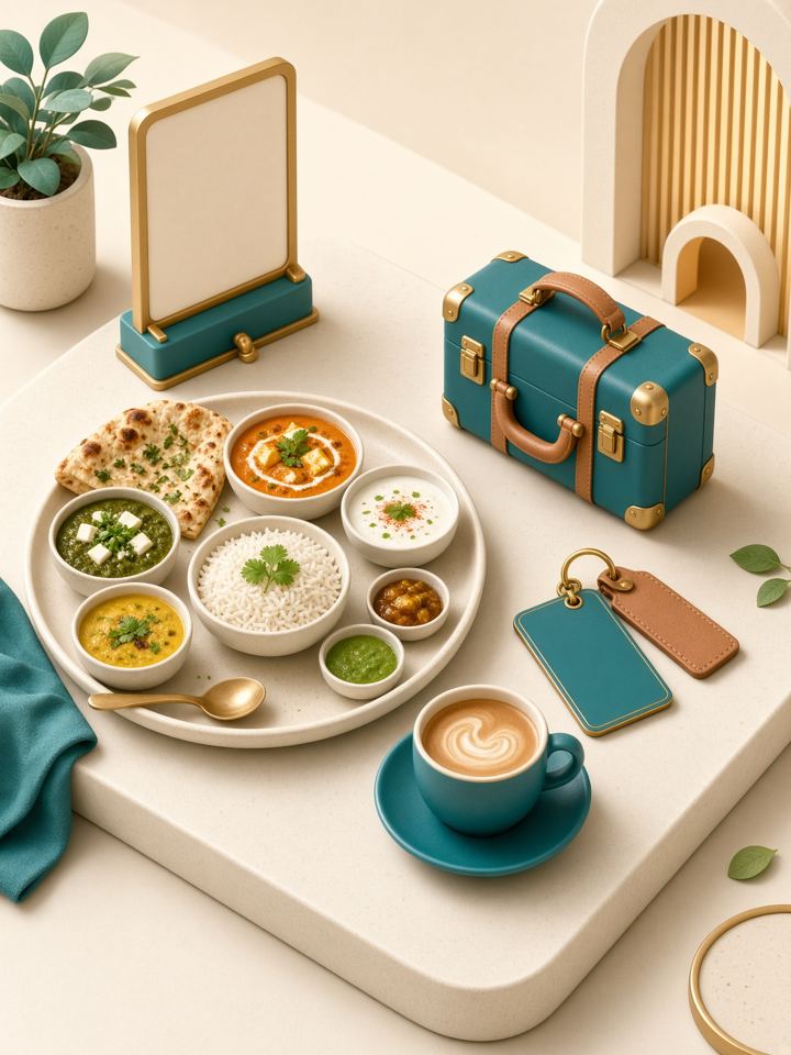 Restaurant meal, coffee and hotel key